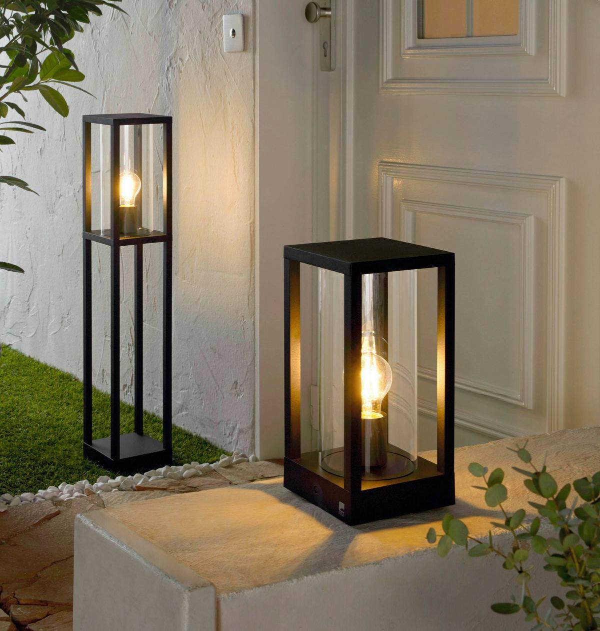 Sockelleuchte Cascineta 40 Watt Aluminium/Klarglas - Klar/Schwarz, Design, Glas/Metall (15/15/30,5cm) - Eglo