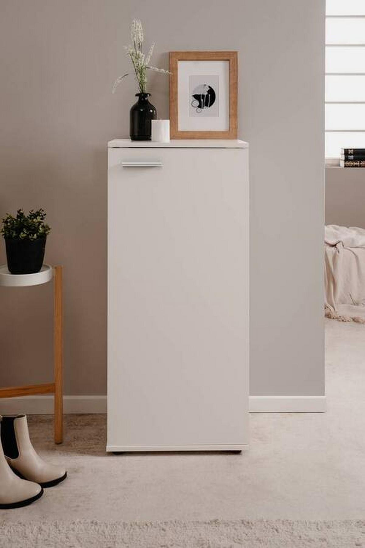 Schuhschrank Satos 02b - Schwarz/Weiß, Design, Holzwerkstoff (50/110/34cm) - MID.YOU