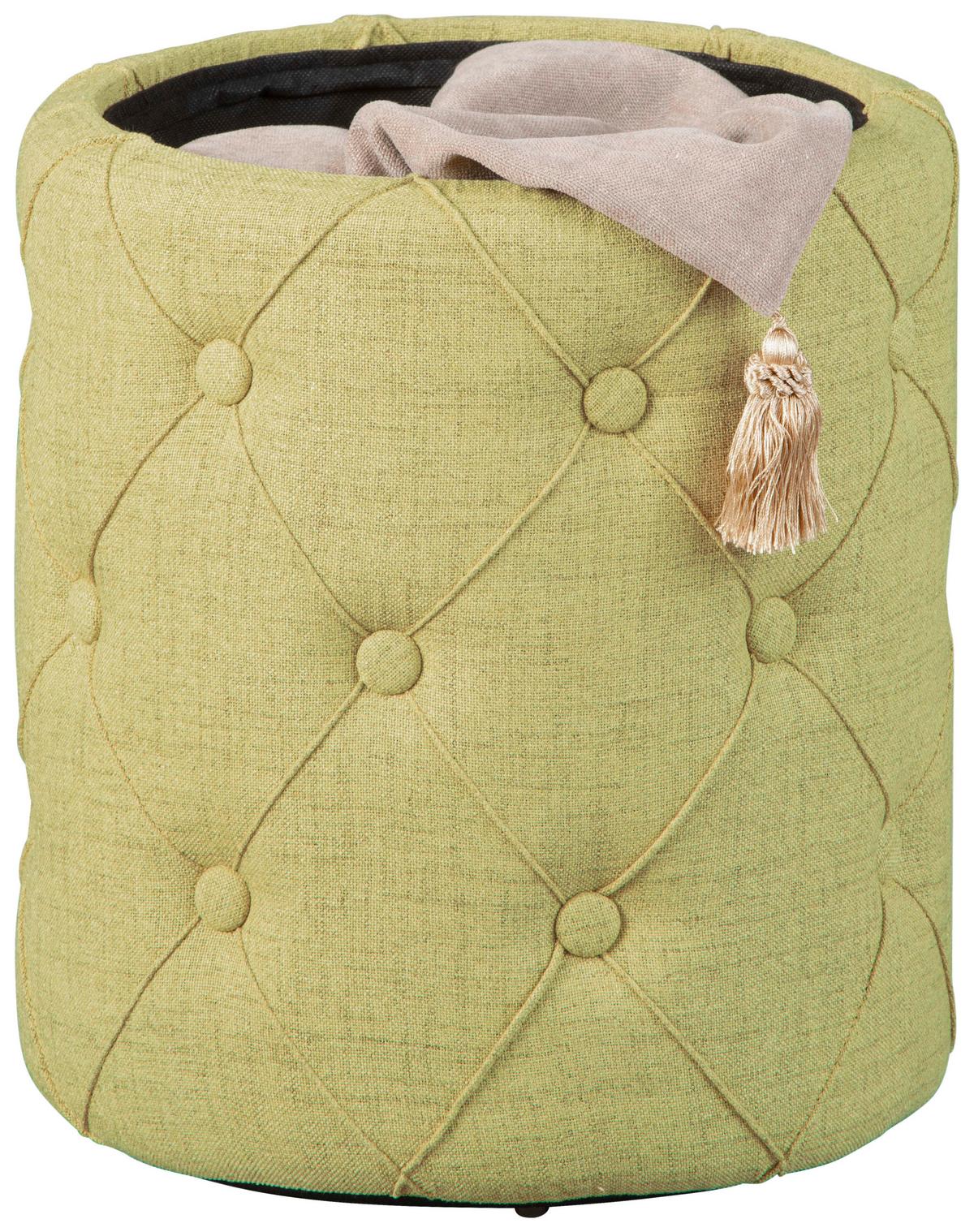 Hocker mit Stauraum Yapak Webstoff Gelbgrün H: 40cm Rund - Grün, KONVENTIONELL, Holzwerkstoff/Kunststoff (34/40/34cm) - MID.YOU