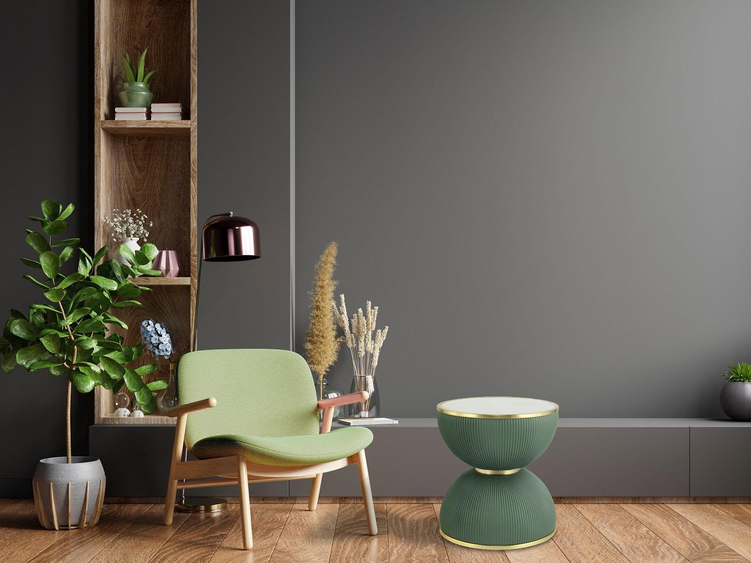 Beistelltisch Jokai 225 Mint - Goldfarben/Mintgrün, Design, Textil/Stein (47/51cm) - Kayoom