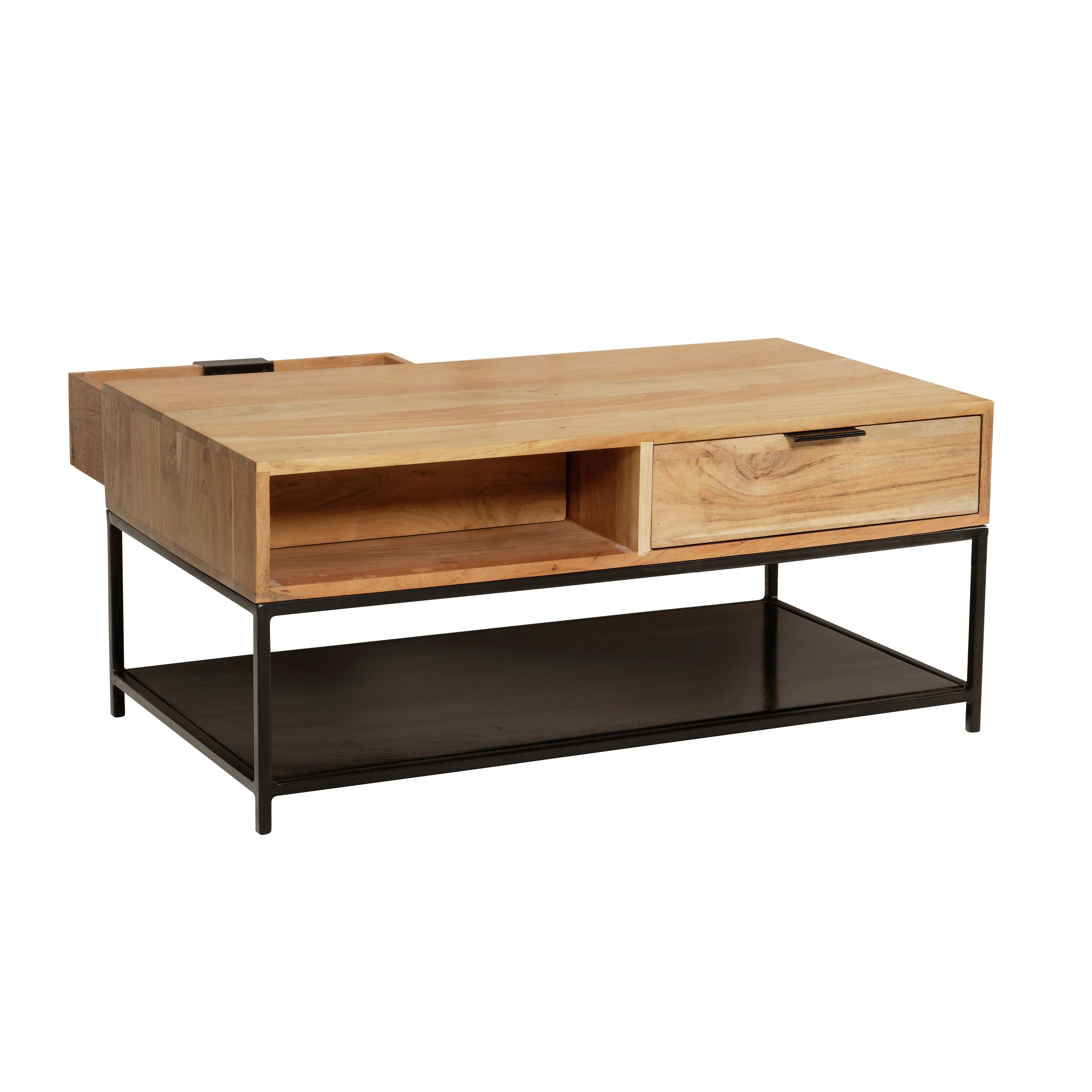 Couchtisch Akaziefarben L: 90 cm - Schwarz/Akaziefarben, Design, Holz/Metall (90/50/40cm) - MID.YOU