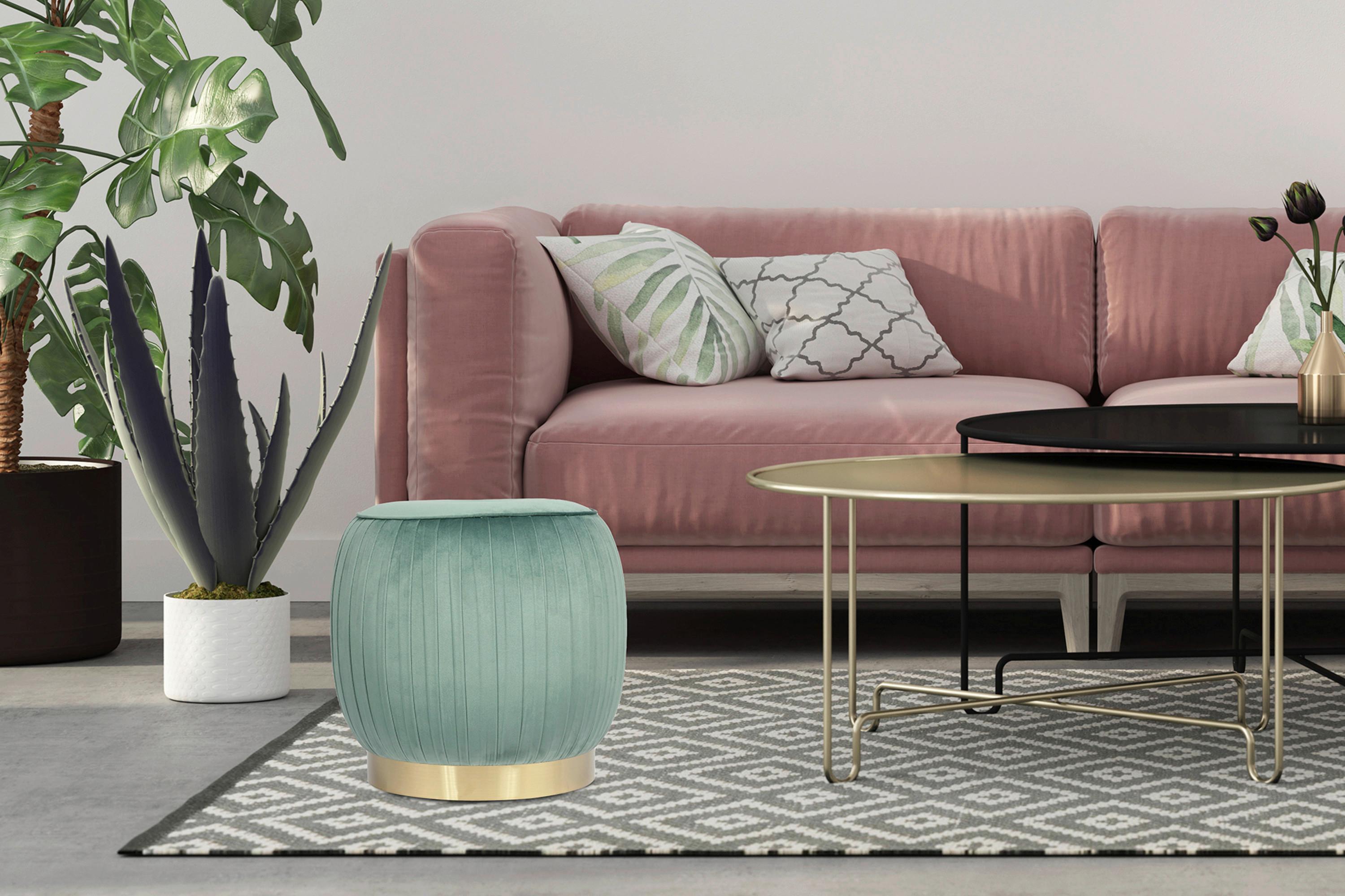 Hocker Lilje 100 Mintgrün D: 43 cm - Goldfarben/Mintgrün, Design, Textil (43/42cm) - Kayoom
