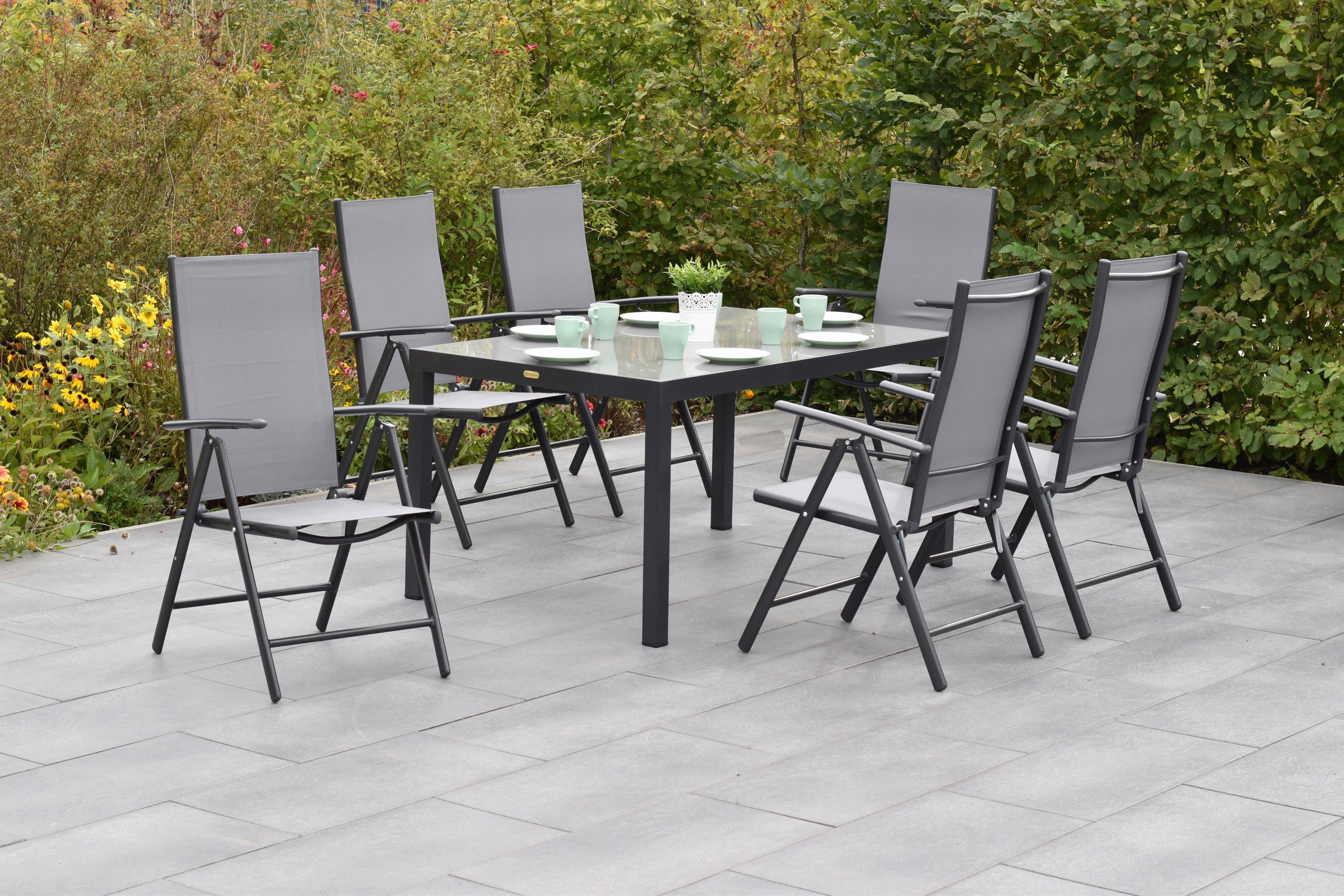 GARTENSET AMALFI - Graphitfarben/Grau, MODERN, Textil/Metall - Gardenson