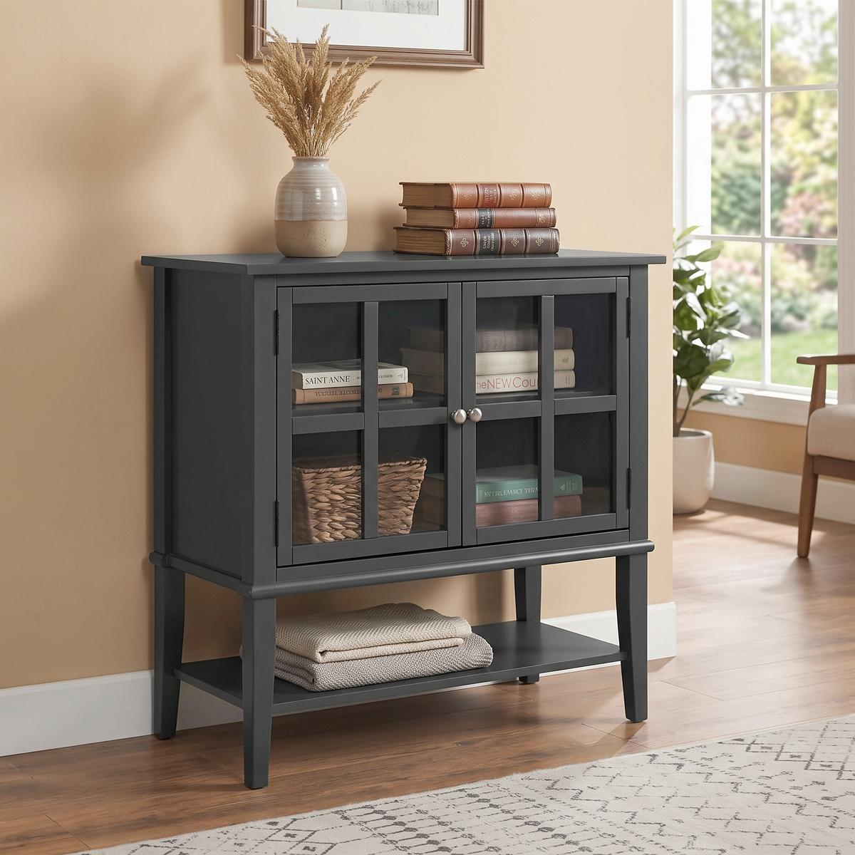 KOMMODE Franklin Schwarz B: 79 cm - Schwarz, Design, Glas/Holz (79/77/39cm) - MID.YOU