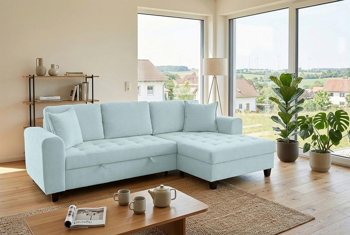 Ecksofa Moritz Graugrün S: ca. 265x155 cm - Salbeigrün, Trend, Textil (265/155cm)