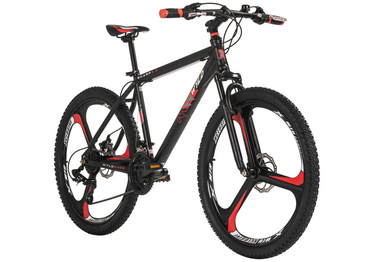 Mountainbike, Schwarz/Rot 26 Zoll, Rahmen 46 cm - Schwarz, Basics, Metall (25/140/60cm)