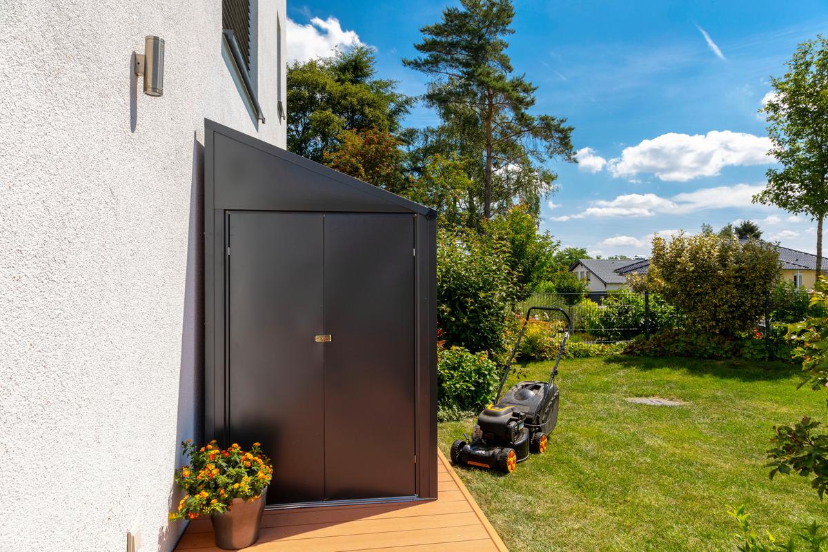 Gerätehaus mit Pultdach 203x208x124 cm - Grau, Basics, Metall (203/208/124cm)