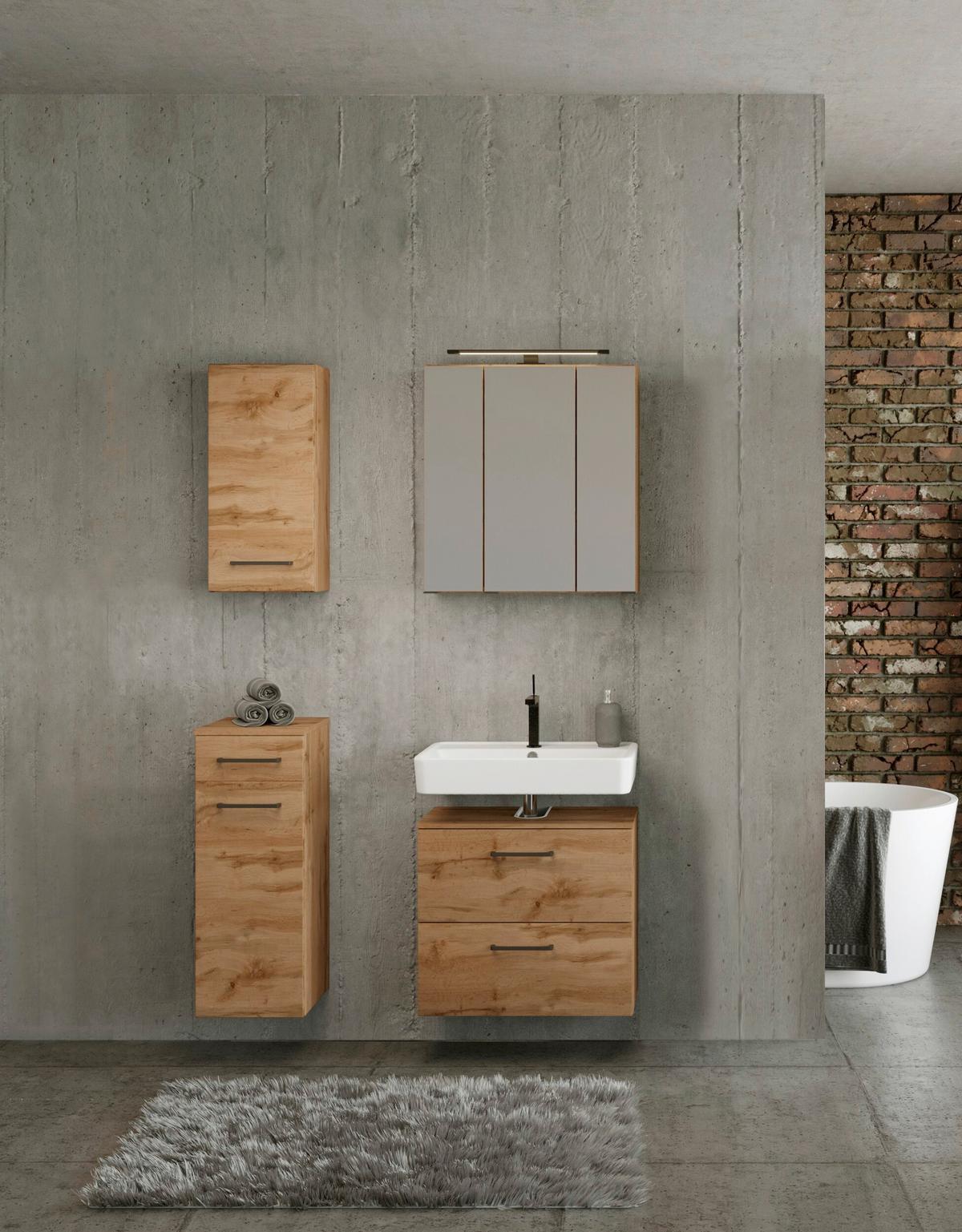 Badmöbel-Set Manchester B: 90 cm Eiche Wotan Dekor - Eichefarben, MODERN, Holzwerkstoff (90cm) - Held