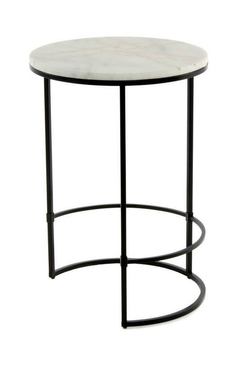 Beistelltisch Rund Mit Marmorplatte Louis, Weiß - Schwarz/Weiß, MODERN, Stein/Metall (44,5/44,5/64cm) - Kayoom