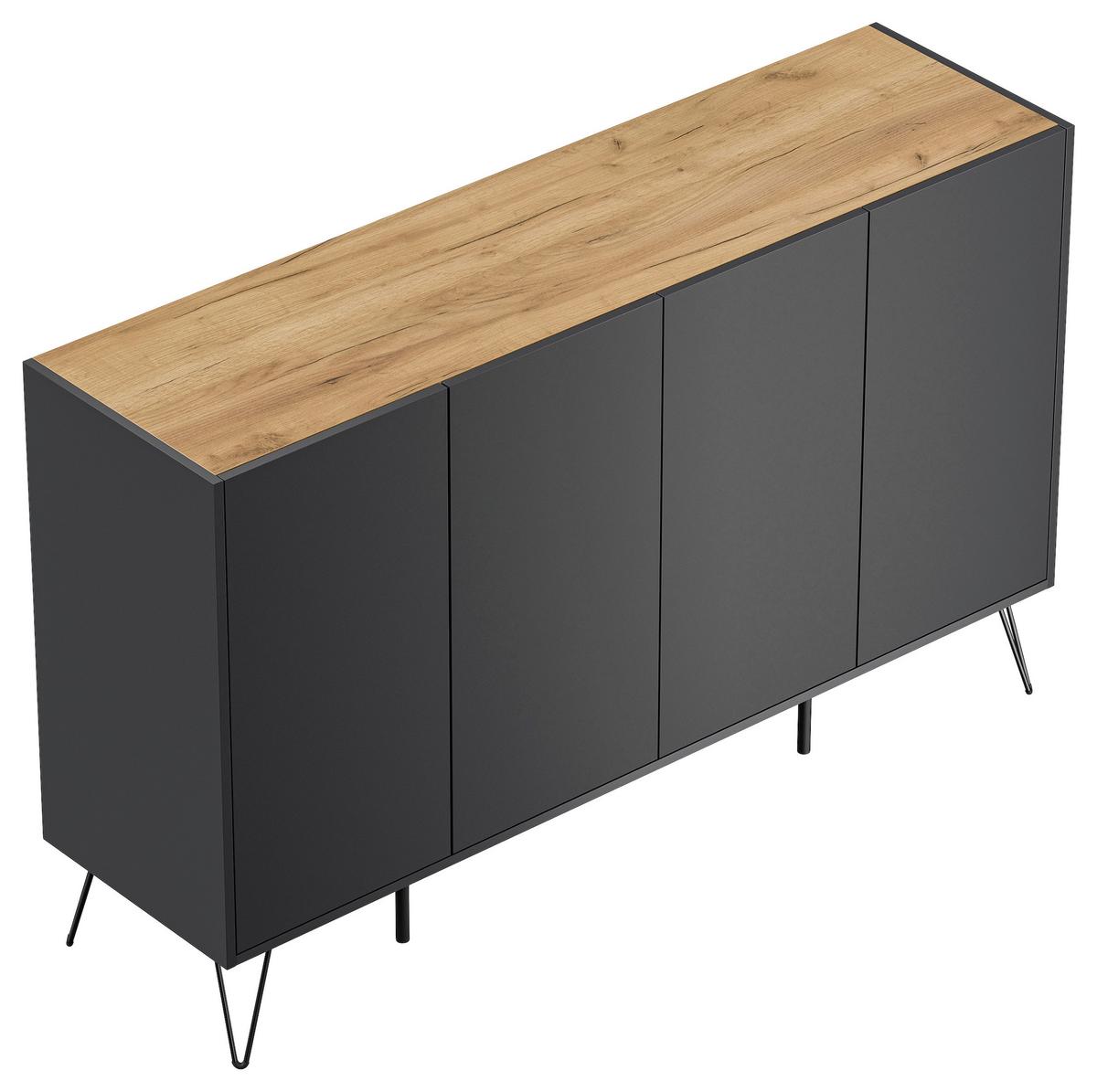 Sideboard Posseik Industrial Graphitfarben/eichef. 155 Cm - Eichefarben/Schwarz, Design, Holzwerkstoff (155/93,6/42cm) - P & B