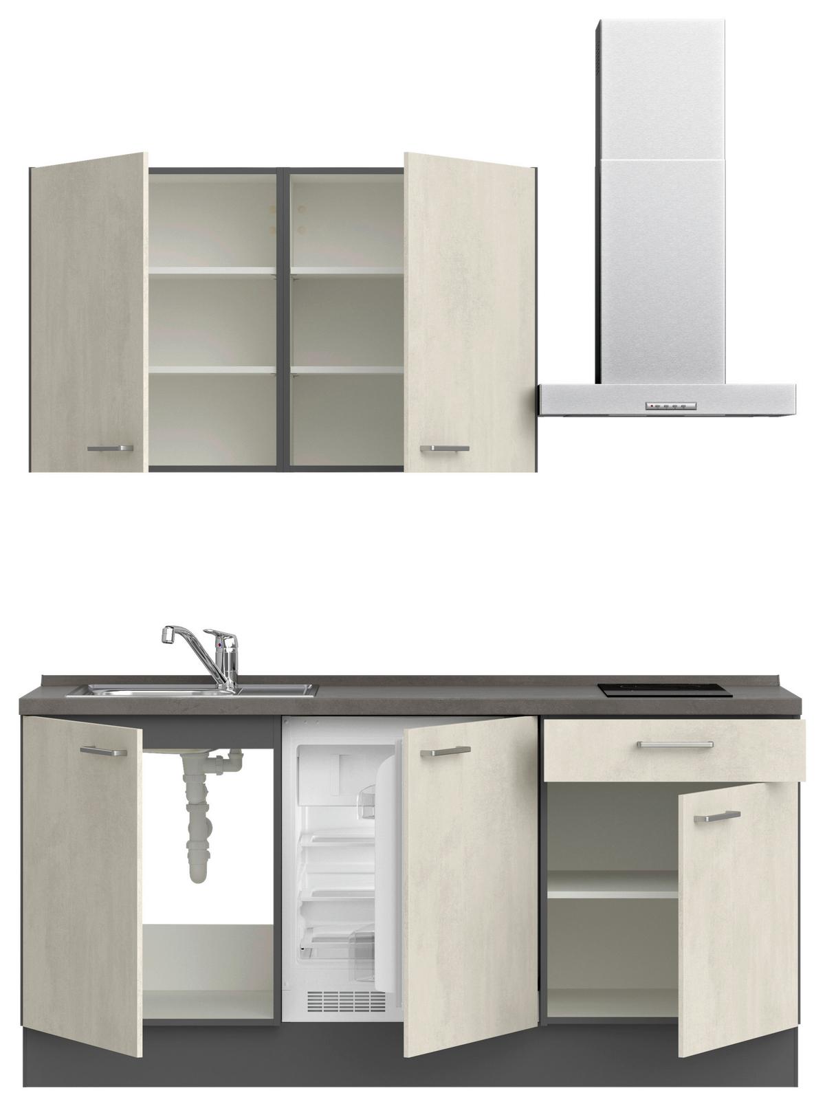 Kuchyňská linka 180 cm, bílý betón/ břidlicově šedá - bílá/barvy břidlice, Moderní, kov/kompozitní dřevo (180cm) - Nobilia