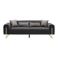Trojmiestna pohovka AILE, čierny zamat, s vankúšmi - čierna/zlatá, Lifestyle, textil (244/80/90cm) - Mömax