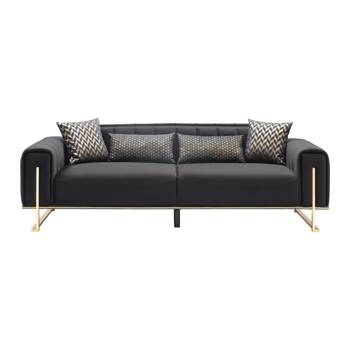 Trojmiestna pohovka AILE, čierny zamat, s vankúšmi - čierna/zlatá, Lifestyle, textil (244/80/90cm) - Mömax