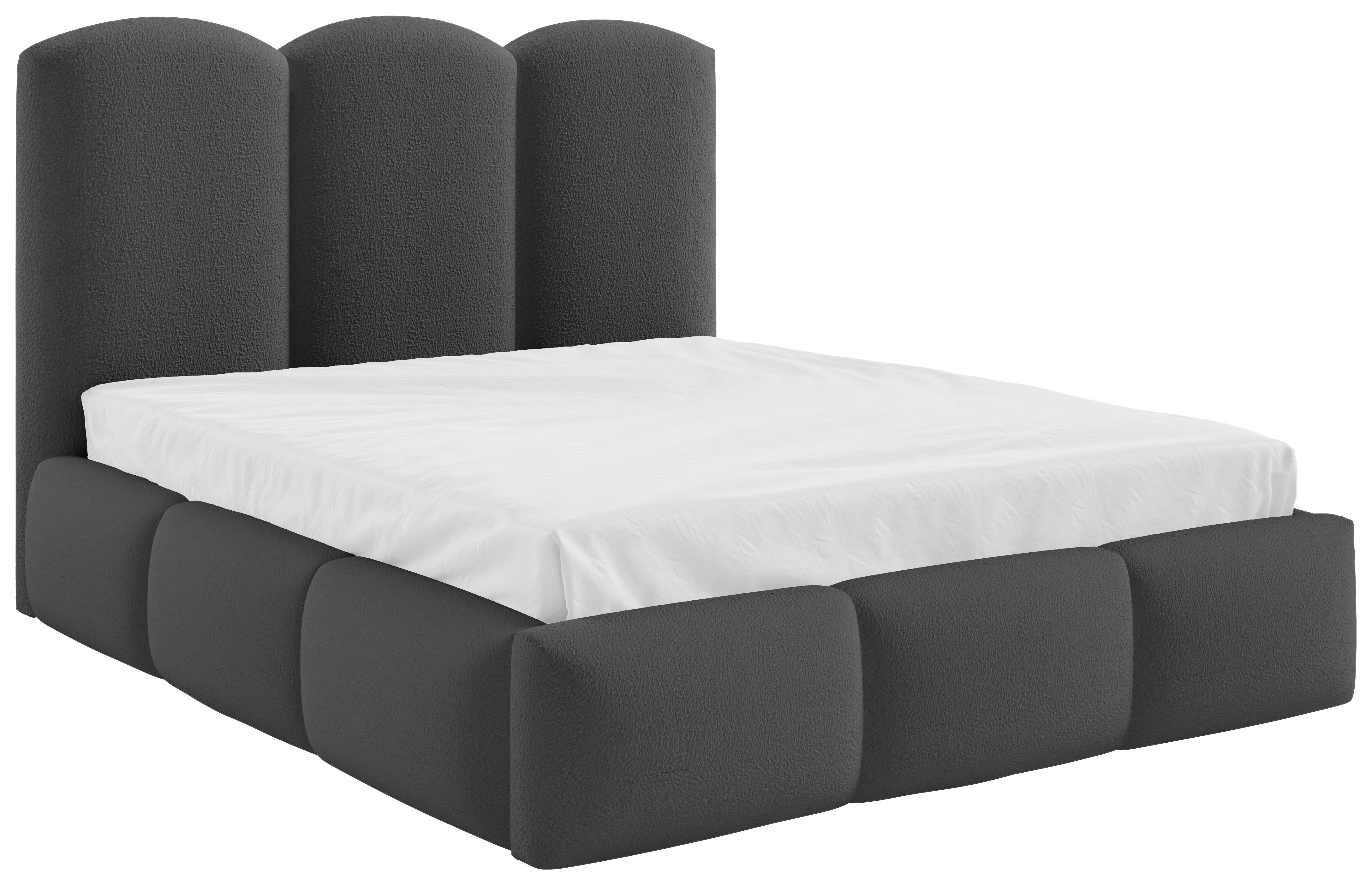 Polsterbett Bero Boucle grau, LF: 140x200 cm - Buchefarben/Schwarz, Trend, Holz/Textil (140/200cm)