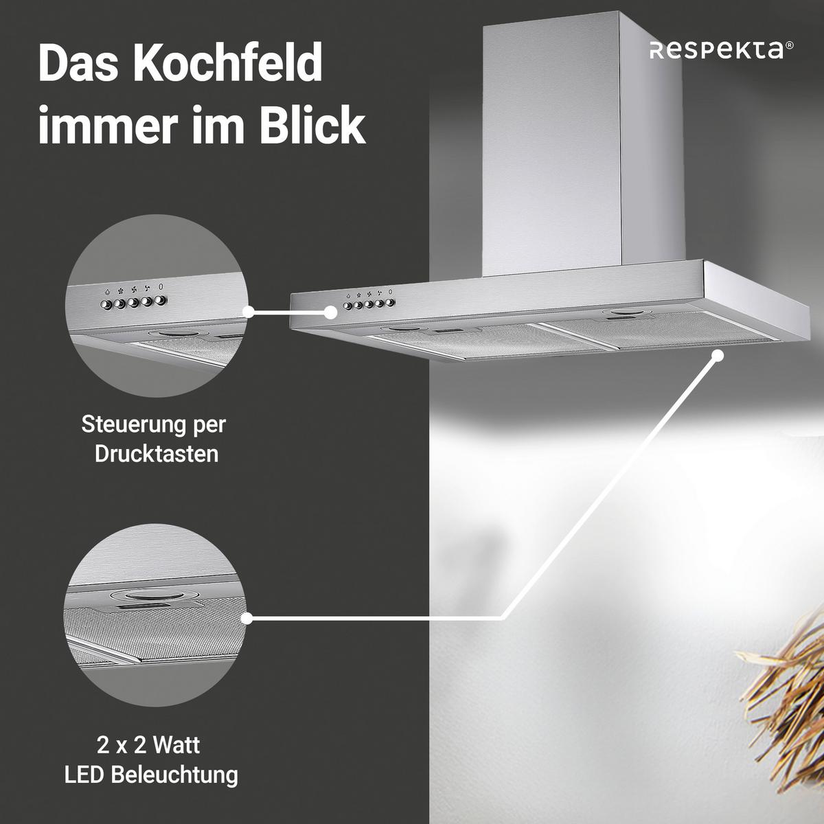 Dunstabzugshaube Enna Edelstahlfarben B: 60 Cm, Led - Edelstahlfarben, Trend, Glas/Metall (60/48-86/50cm) - Respekta