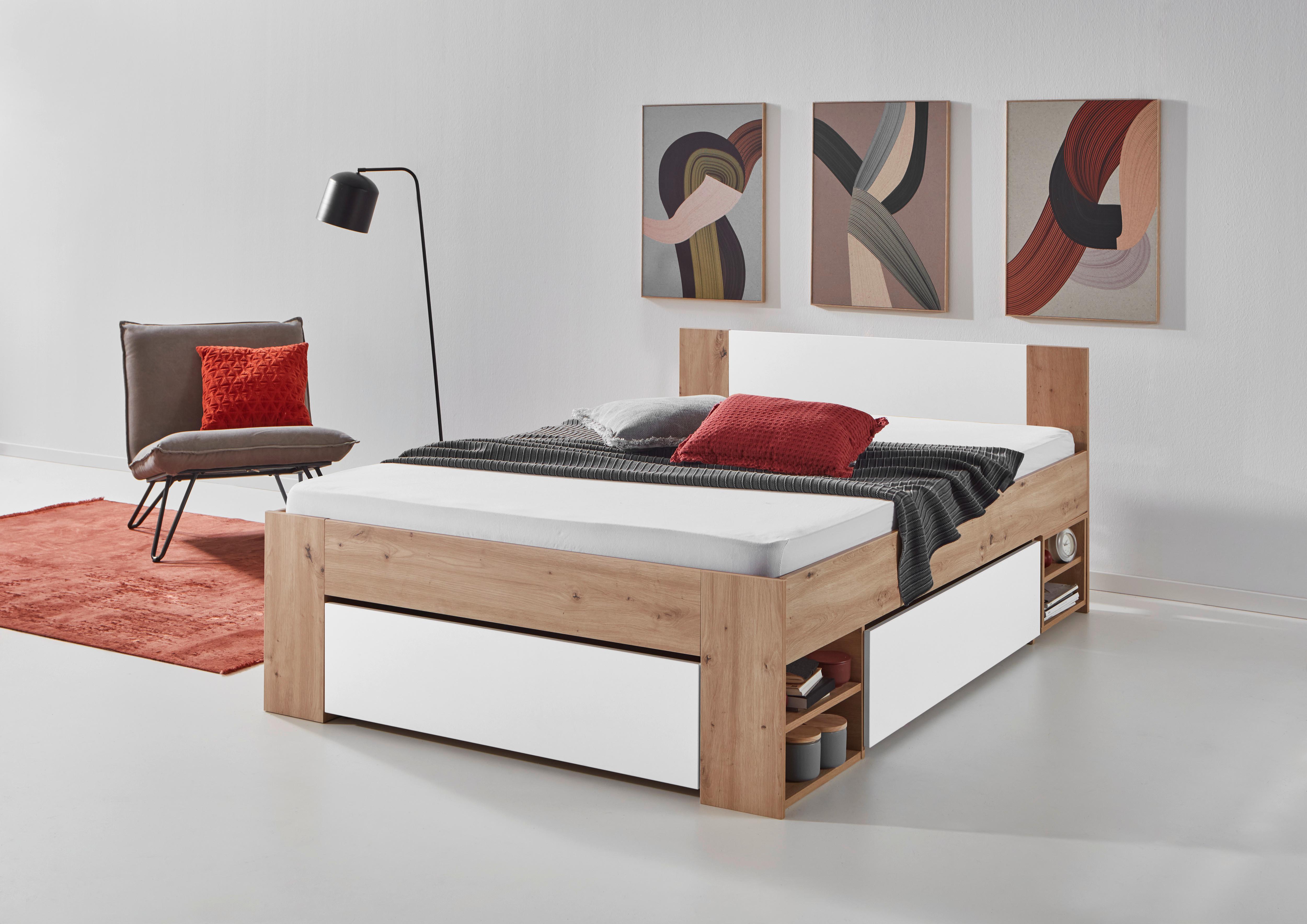 Holzbett 120x200 Cm Azurro 2-120 Eiche Artisan - Eiche Artisan/Weiß, MODERN, Holzwerkstoff (120/200cm)