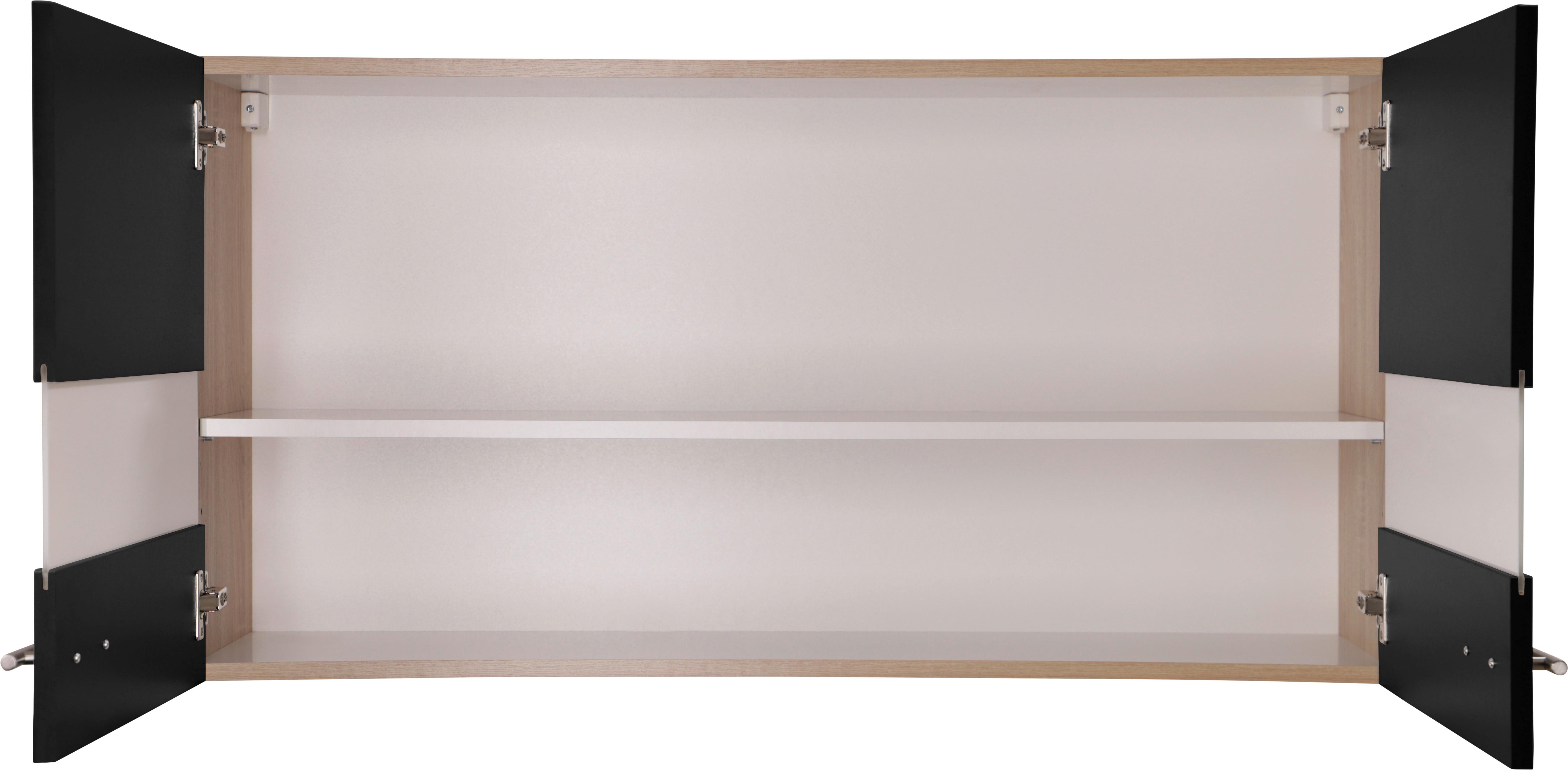 Küchenoberschrank Merle Schwarz, Eiche Dekor B:110cm - Eichefarben/Schwarz, Basics, Glas/Holzwerkstoff (110/56,1/34,6cm) - Respekta
