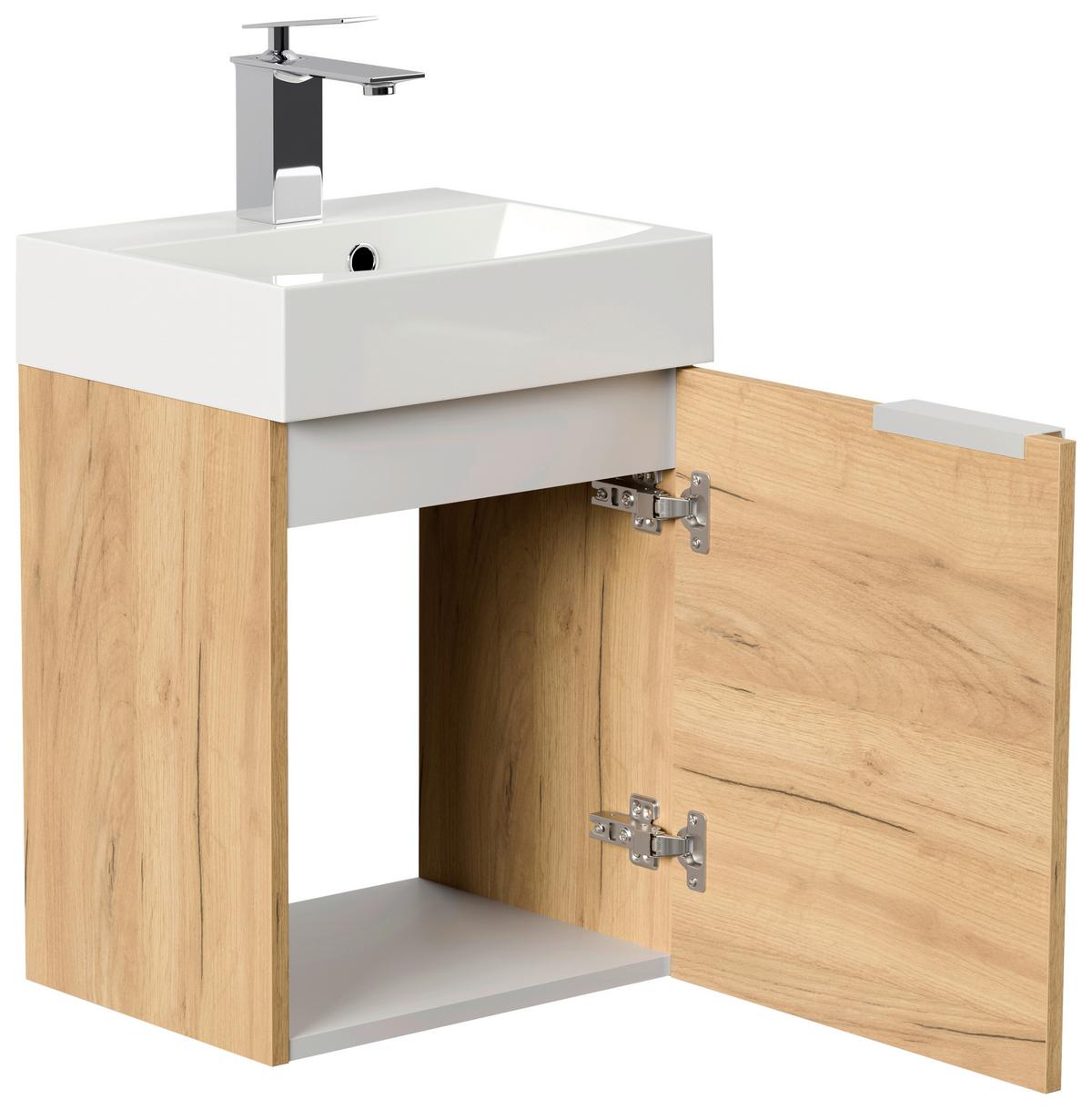 Gästebad Cubi Eiche Dekor B: 40 cm - Eichefarben/Weiß, MODERN, Holzwerkstoff/Stein (40cm) - MID.YOU