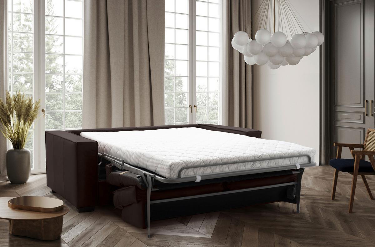 Schlafsofa Texas Dunkelbraun Anilinleder, B: 203 Cm - Dunkelbraun, Design, Leder (203/85/99cm) - MID.YOU