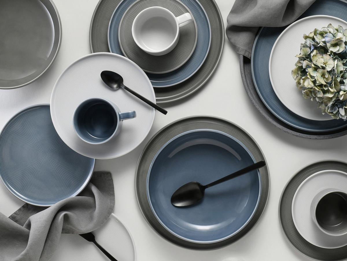 Kombiservice 30-Teilig. Porzellan, multicolor - Graublau/Weiß, Basics, Keramik - Creatable
