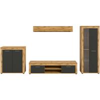 Wohnwand Jam Eiche Dekor, Anthrazit 4-teilig B: 330 cm - Anthrazit/Eiche Wotan, Design, Glas/Holzwerkstoff (330/159/35cm) - MID.YOU