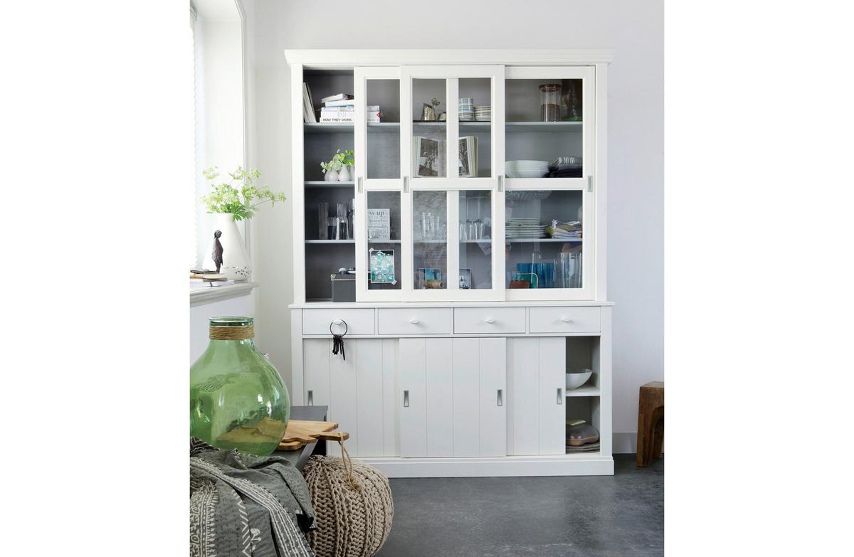 Vitrine Lagos Weiß B: 166 cm - Weiß, Design, Glas/Holz (166/214/48cm) - Livetastic