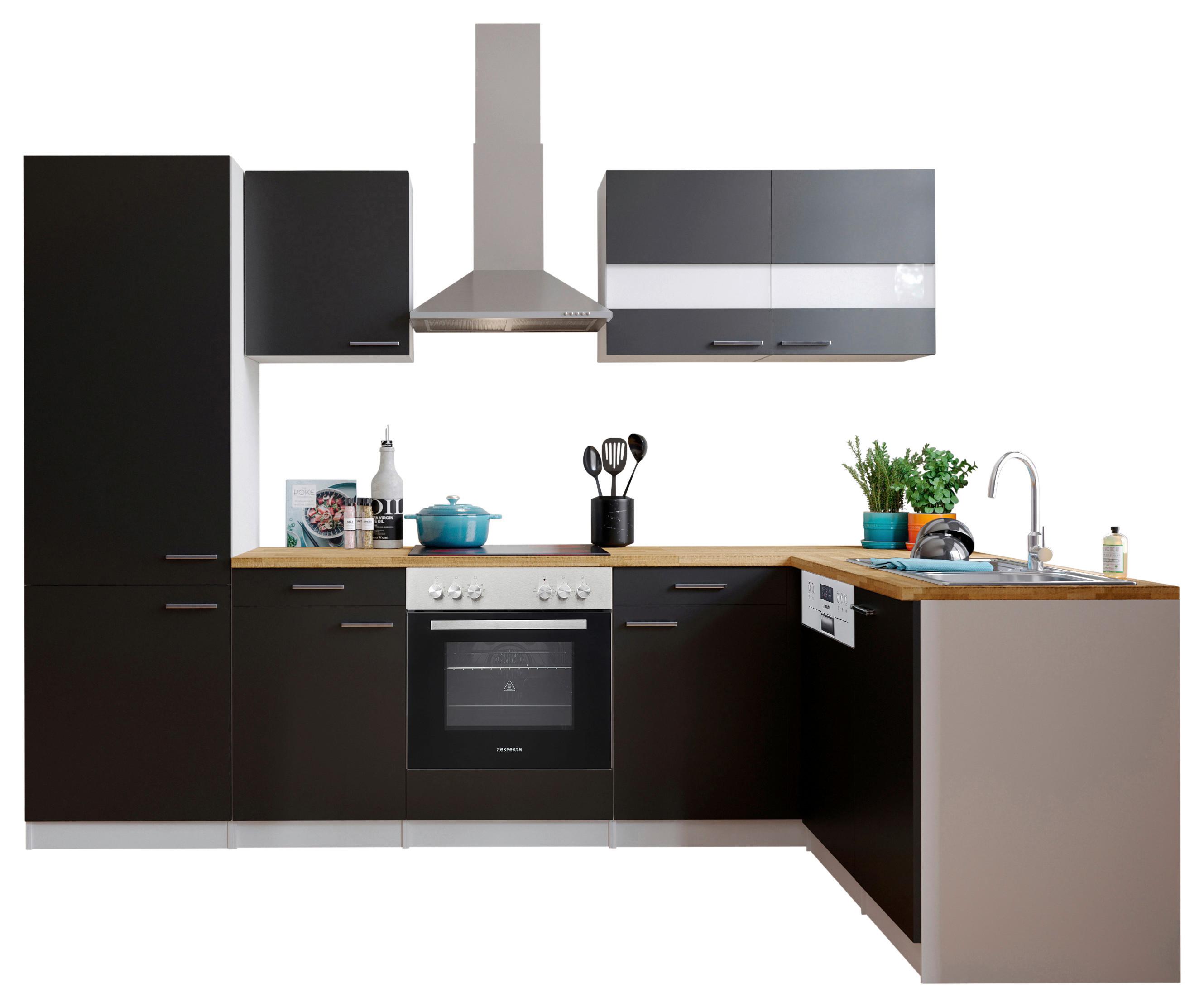 Eckküche Malia L-Küchenblock 280 Cm - Nussbaumfarben/Schwarz, Basics, Holzwerkstoff (280/172cm) - Respekta