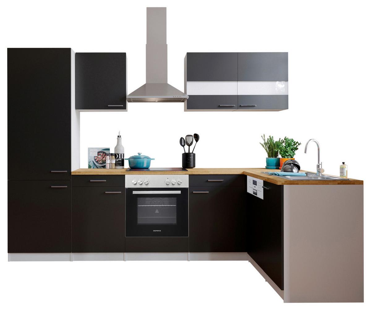 Eckküche Malia L-Küchenblock 280 cm - Nussbaumfarben/Schwarz, Basics, Holzwerkstoff (280/172cm) - Respekta