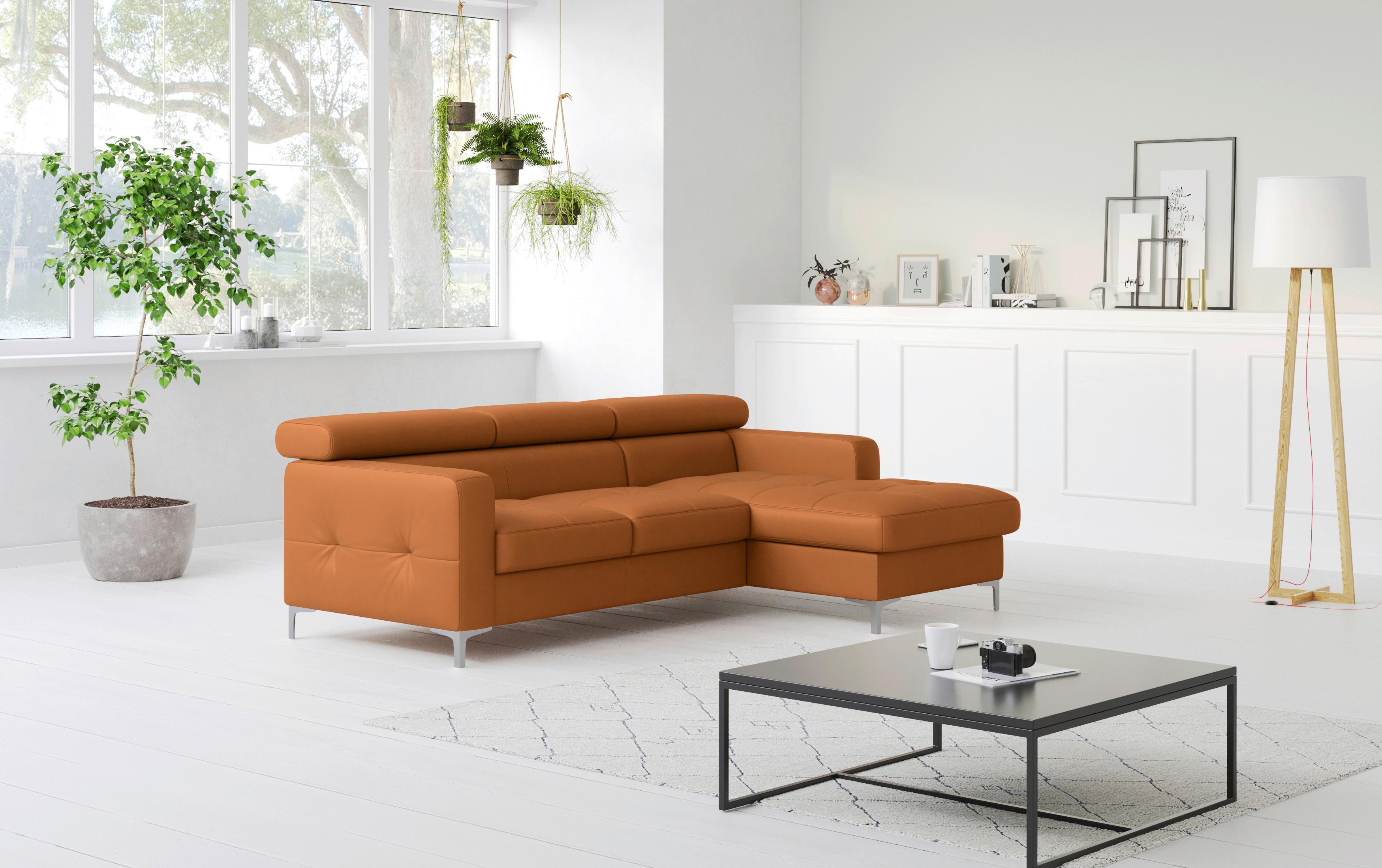 Ecksofa mit Schlaffunktion Sammy Gelb - Chromfarben/Gelb, Design, Leder (227/168cm) - Livetastic