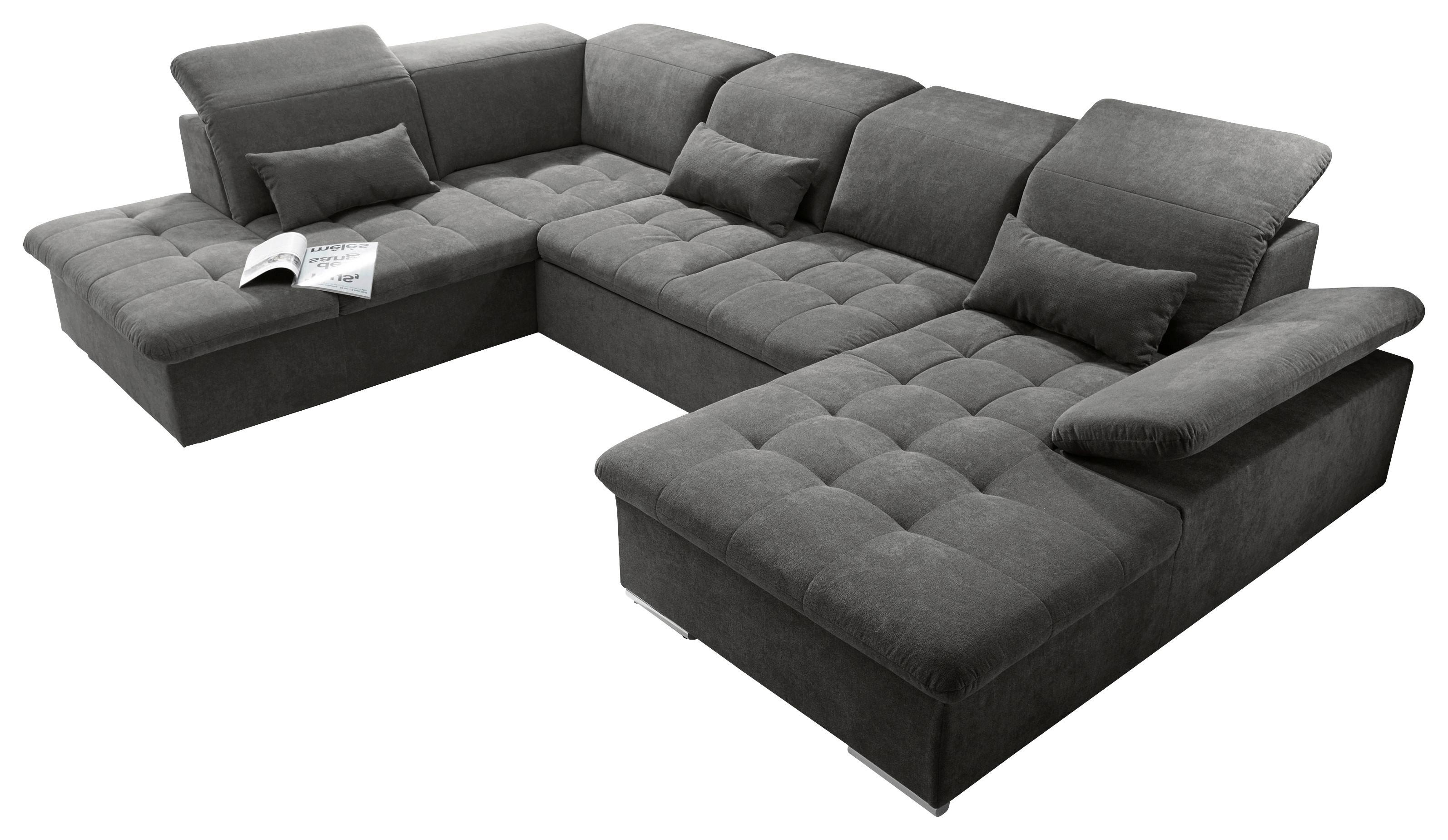 Wohnlandschaft Wayne mit Schlaffunktion Dunkelgrau - Dunkelgrau/Silberfarben, KONVENTIONELL, Textil (240/340/188cm) - MID.YOU