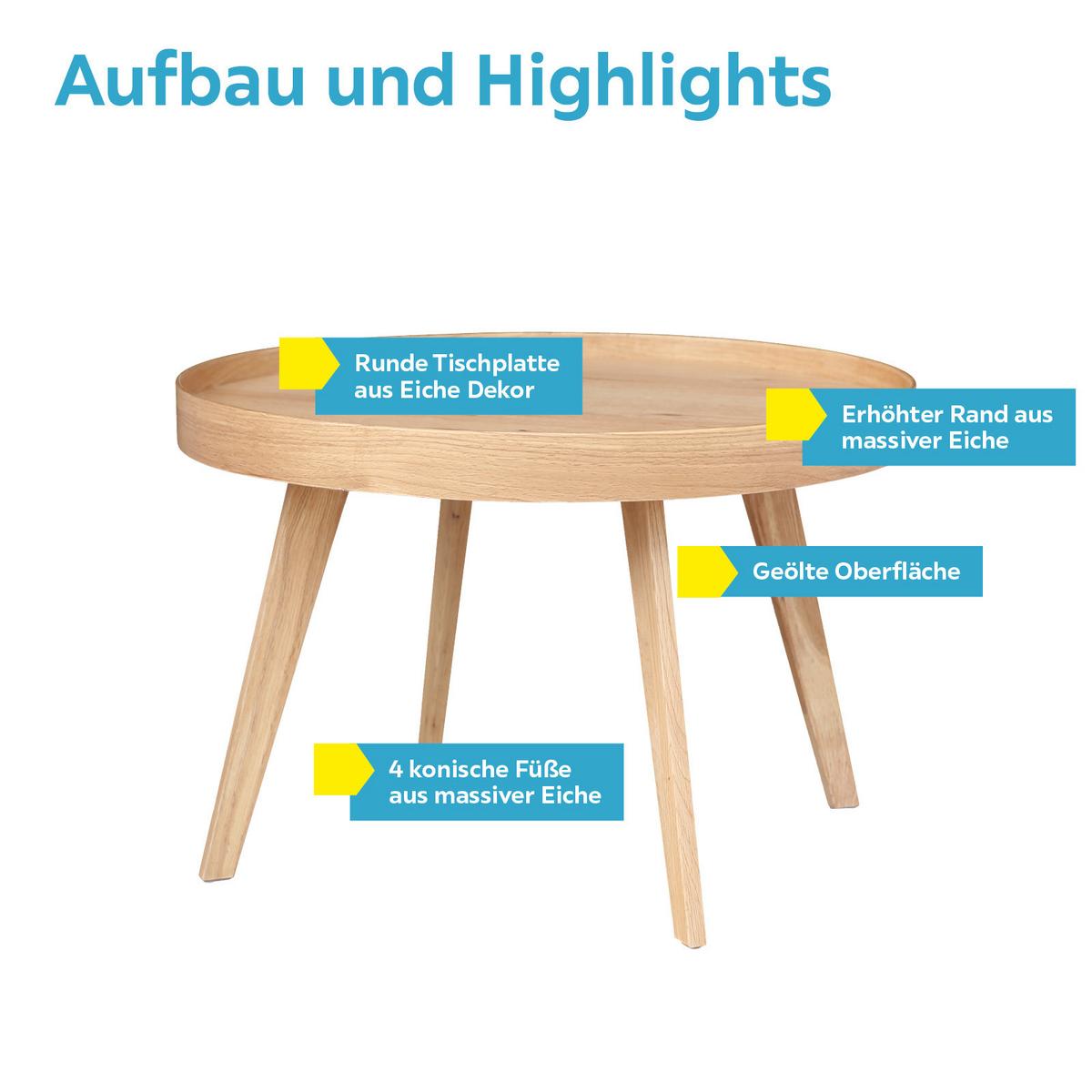 Couchtisch Rund teilmassiv Wood 2, Eiche - Naturfarben, MODERN, Holz/Holzwerkstoff (70/47cm)