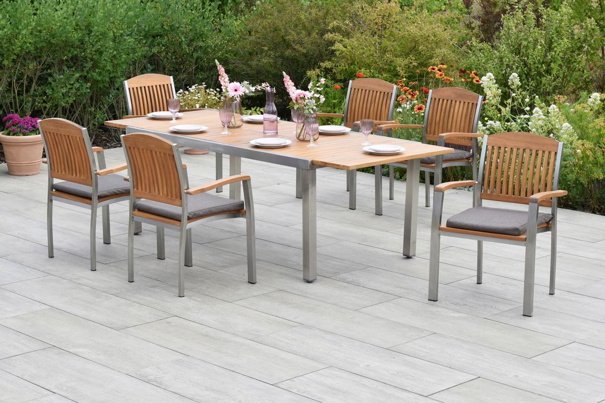Gartenset Keros - Silberfarben/Naturfarben, MODERN, Holz/Textil - Gardenson