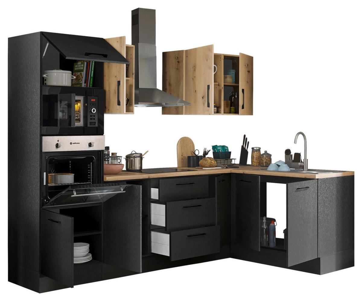 Eckküche Turin Schwarz/Eiche Dekor 270x165 cm - Schwarz/Eiche Artisan, Basics, Holzwerkstoff (270/165cm) - MID.YOU