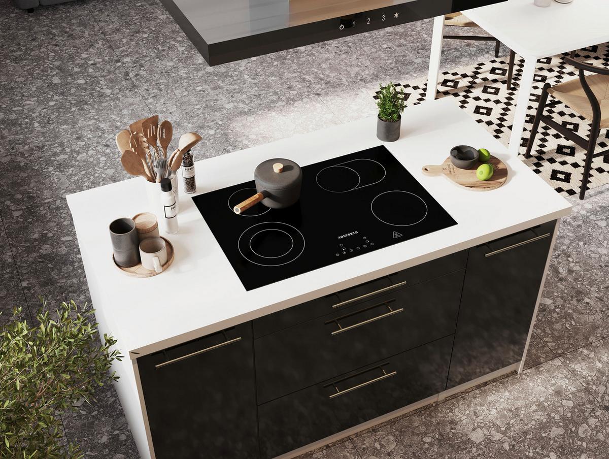 Küchenzeile Premium mit Geräte 280 cm Schwarz/Weiß +kochinsel - Schwarz/Weiß, MODERN, Holzwerkstoff (280/160cm) - Respekta
