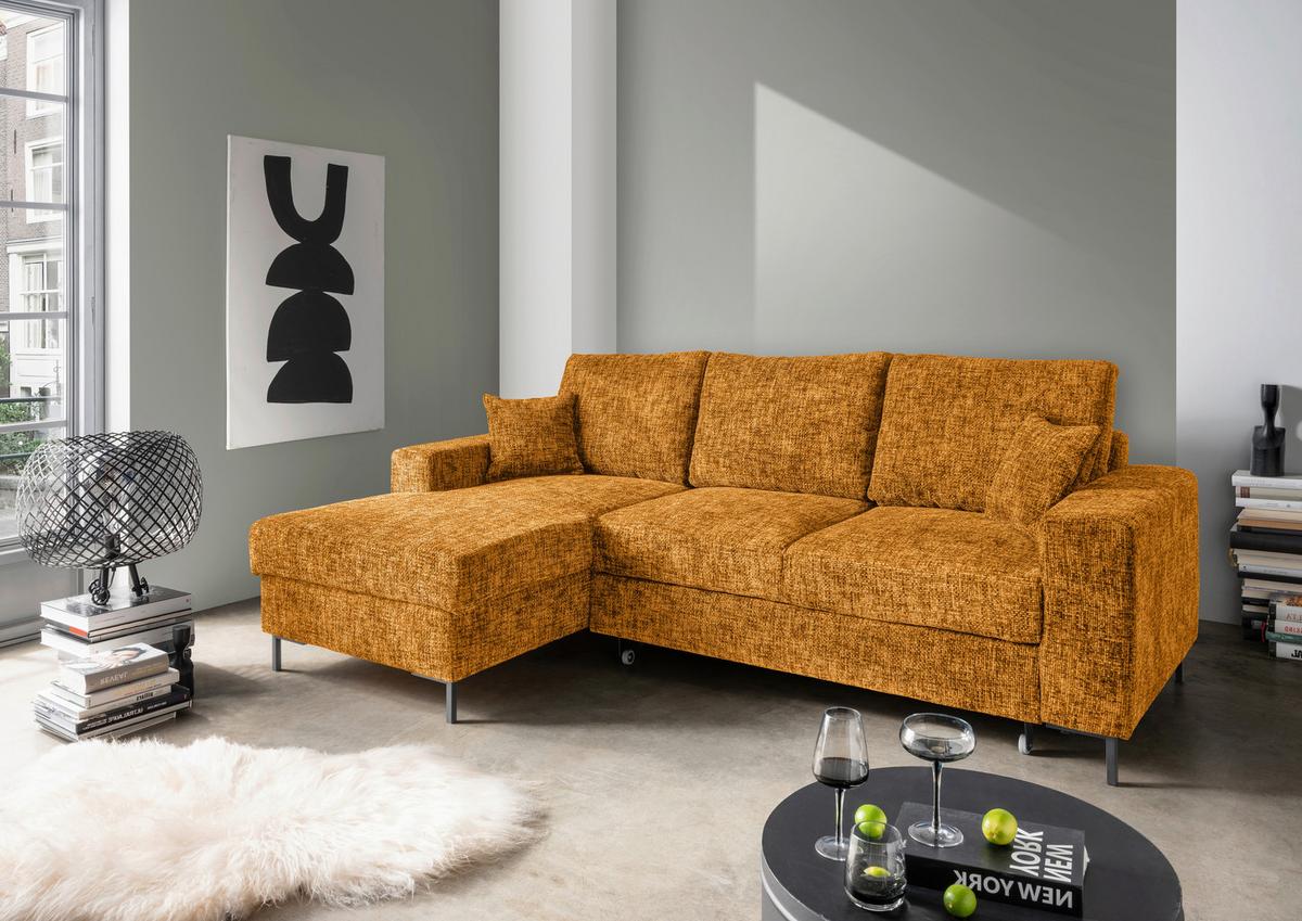 Eckschlafsofa Zona, Gold S: 143x237 Cm - Goldfarben/Schwarz, KONVENTIONELL, Textil (143/237cm) - Livetastic