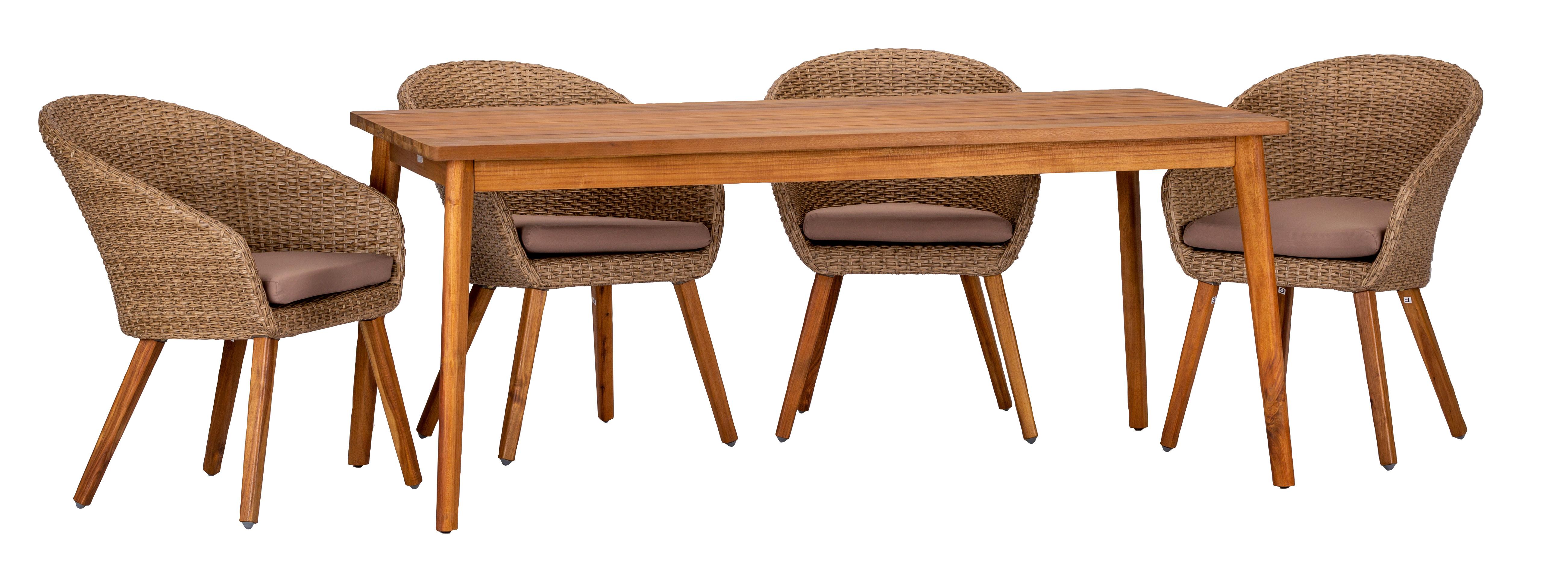 Gartengarnitur Atacama 5-Tlg. 1 Tisch 4 Sessel - Akaziefarben/Teakfarben, Basics, Holz/Kunststoff (180/90/76cm)