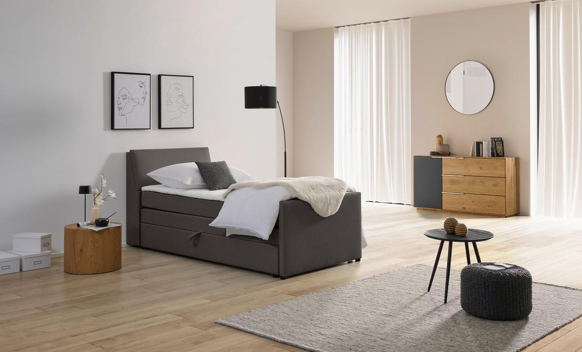 Boxspringbett Mit Bettkasten Nida 120x200 Cm Graphitfarben - Graphitfarben/Schwarz, MODERN, Holz/Textil (120/200cm) - MID.YOU