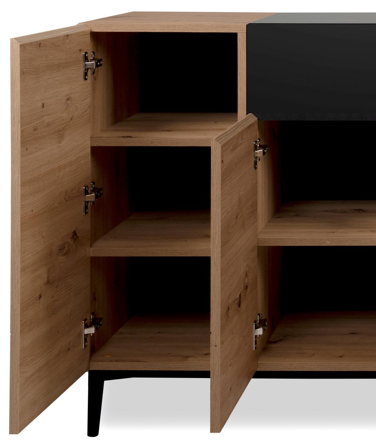 Sideboard Dekor Mit 2 Laden 180 cm Nola 003054 Schwarz - Eichefarben/Schwarz, KONVENTIONELL, Holzwerkstoff (180/90/42cm) - MID.YOU