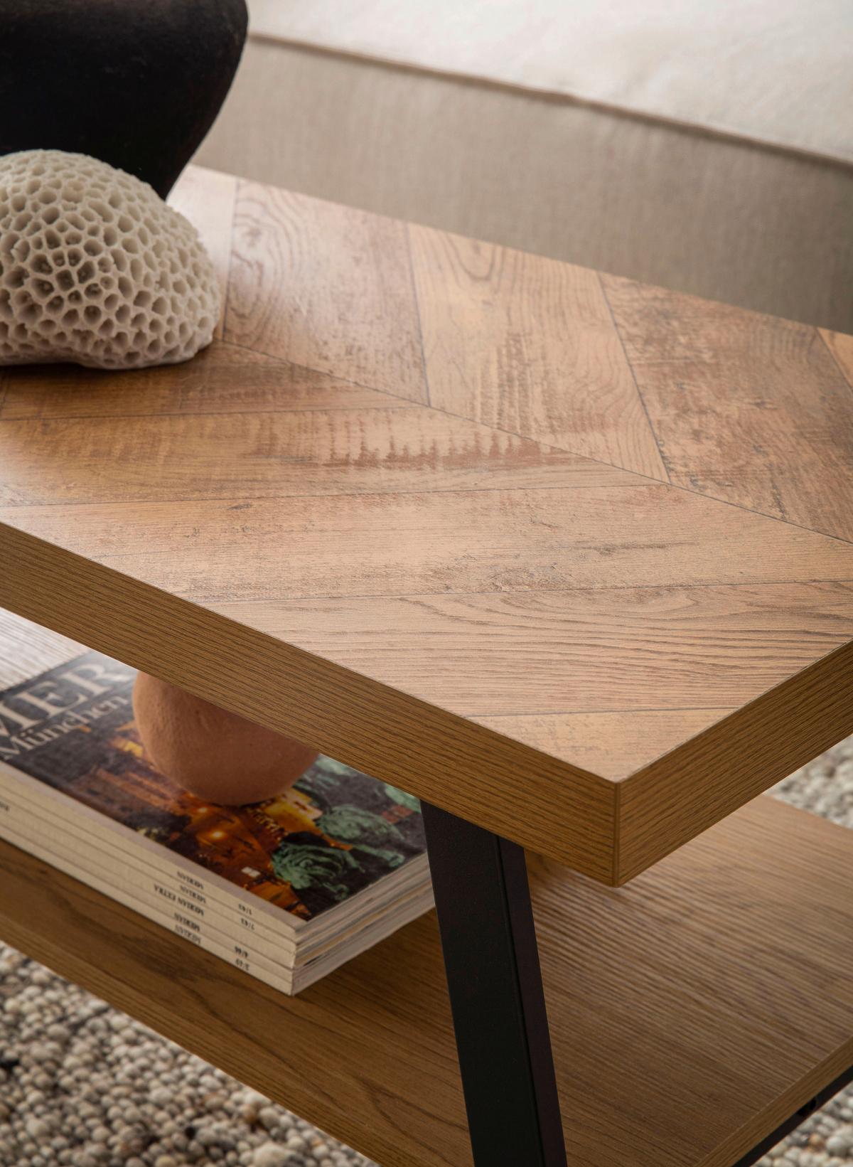 Couchtisch Eichefarben Dekor L: 100 Cm - Eichefarben/Schwarz, Design, Holzwerkstoff/Metall (100/40/41cm) - MID.YOU