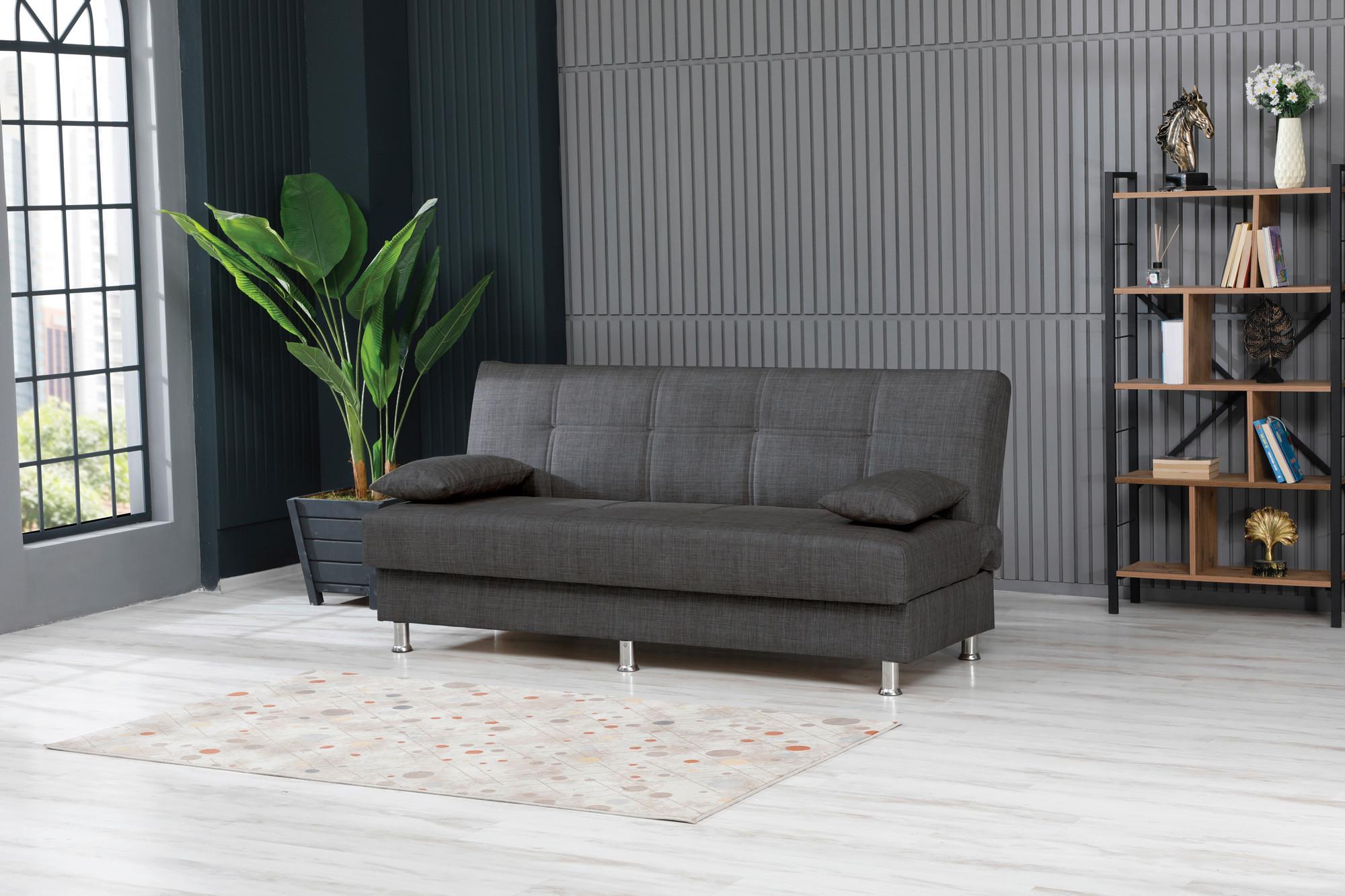 3-Sitzer-Sofa London Mit Schlaffunktion Grau - Chromfarben/Grau, Design, Textil (190/89/89cm) - Livetastic
