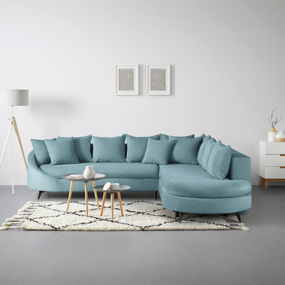 Rohová sedačka AXEL, pravá, modrá žinylka - modrá/černá, Moderní, kov/textil (291/250cm) - Mömax