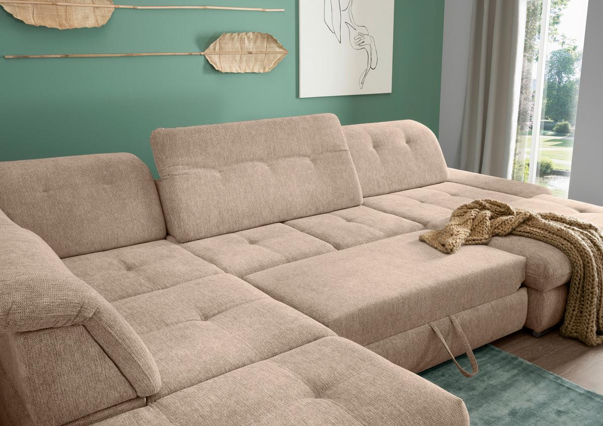 Wohnlandschaft Dalida Hellbraun U: 254x376x195 Cm - Chromfarben/Hellbraun, MODERN, Textil (254/376/195cm) - Livetastic