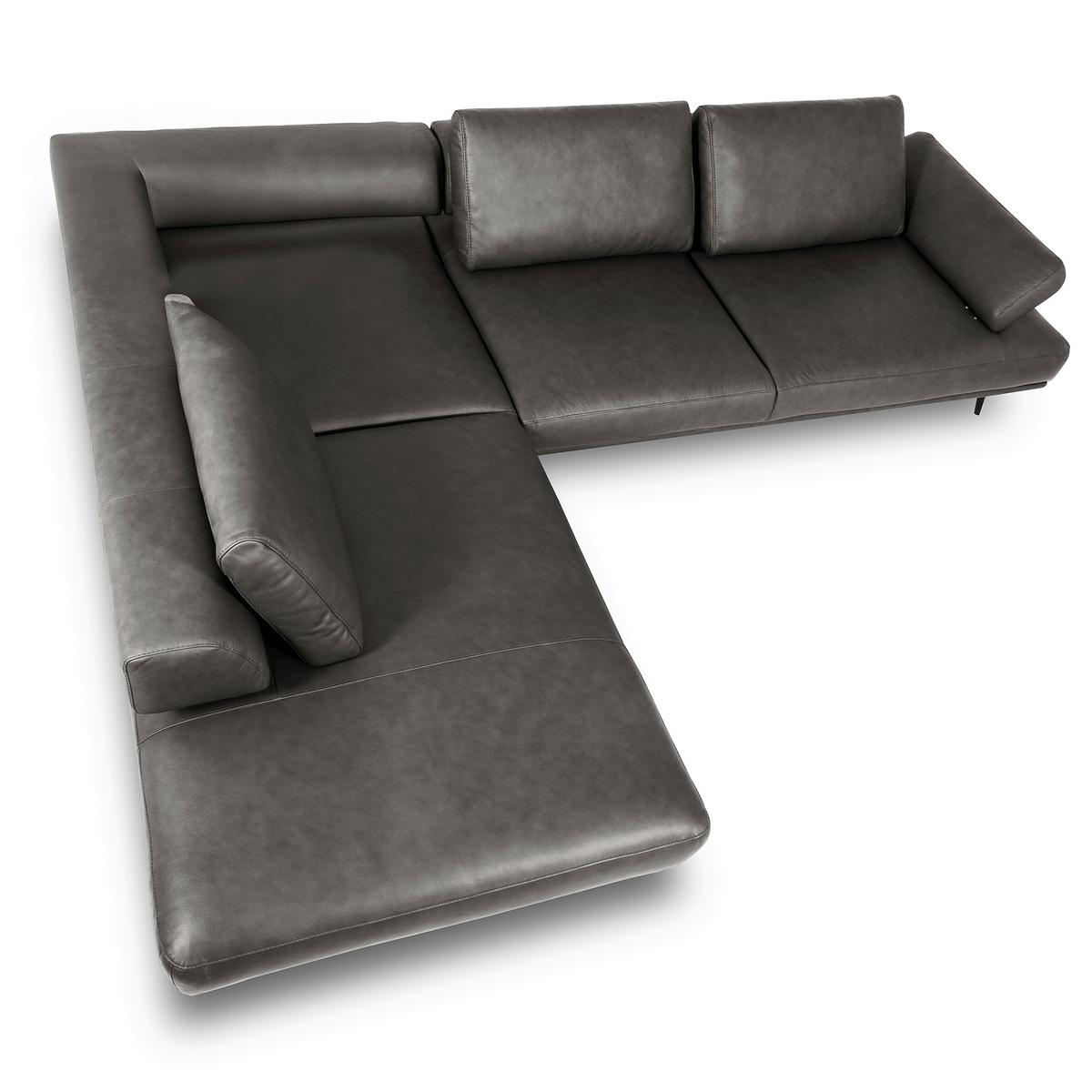 Ecksofa Como Echtleder Anthrazit 237x306 - Anthrazit/Schwarz, Design, Leder (237/306cm) - Livetastic