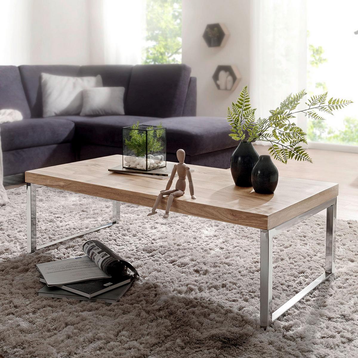 Konferenčný stolík Guna masív - farba akácie/chrómová, Design, kov/drevo (120/60/40cm) - MID.YOU