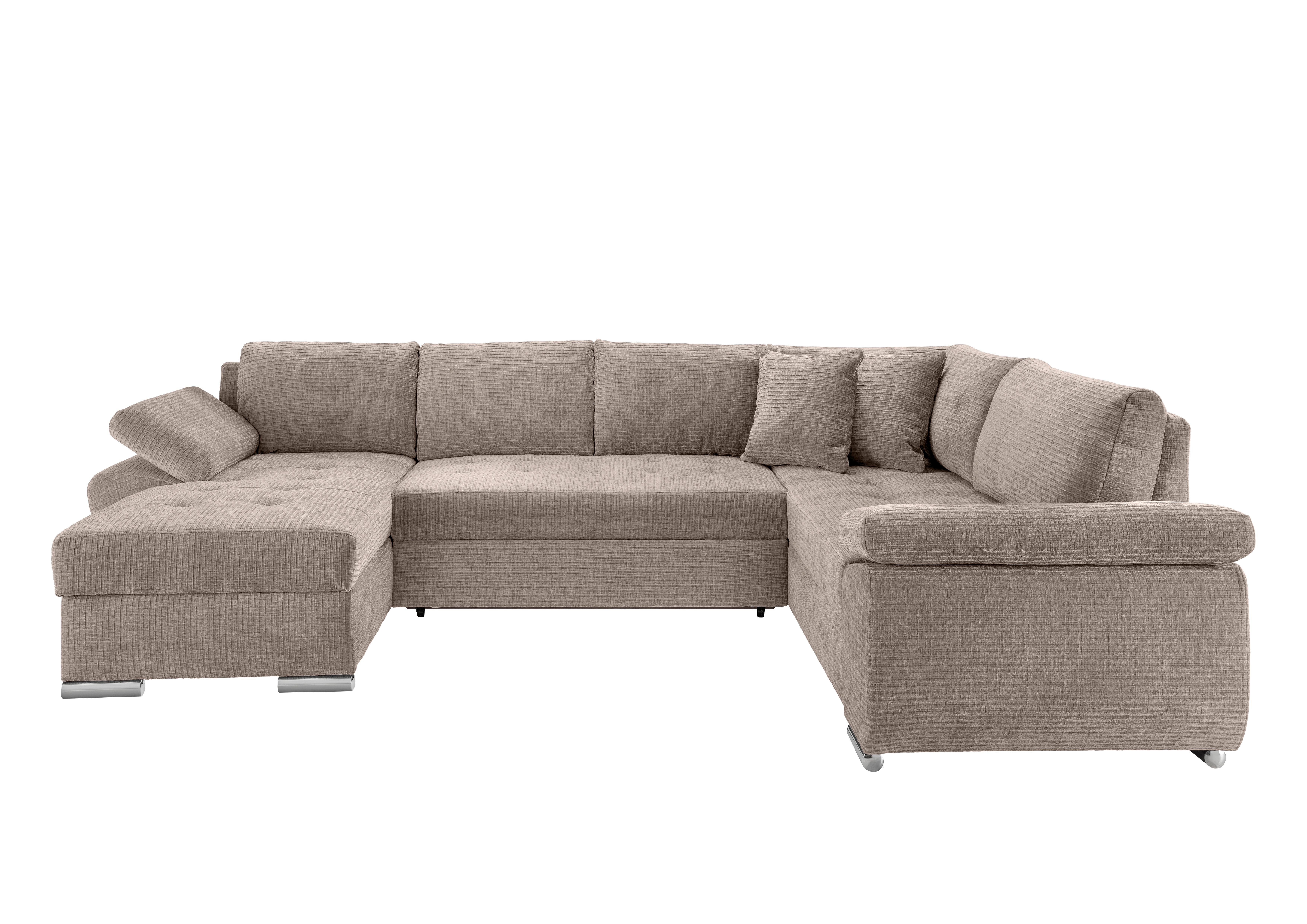 Wohnlandschaft Terana Beige mit Schlaffunktion, Mikrofaser - Chromfarben/Beige, KONVENTIONELL, Textil (157/305/219cm) - Livetastic