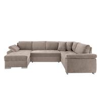 Wohnlandschaft Terana Beige mit Schlaffunktion, Mikrofaser - Chromfarben/Beige, KONVENTIONELL, Textil (157/305/219cm) - Livetastic