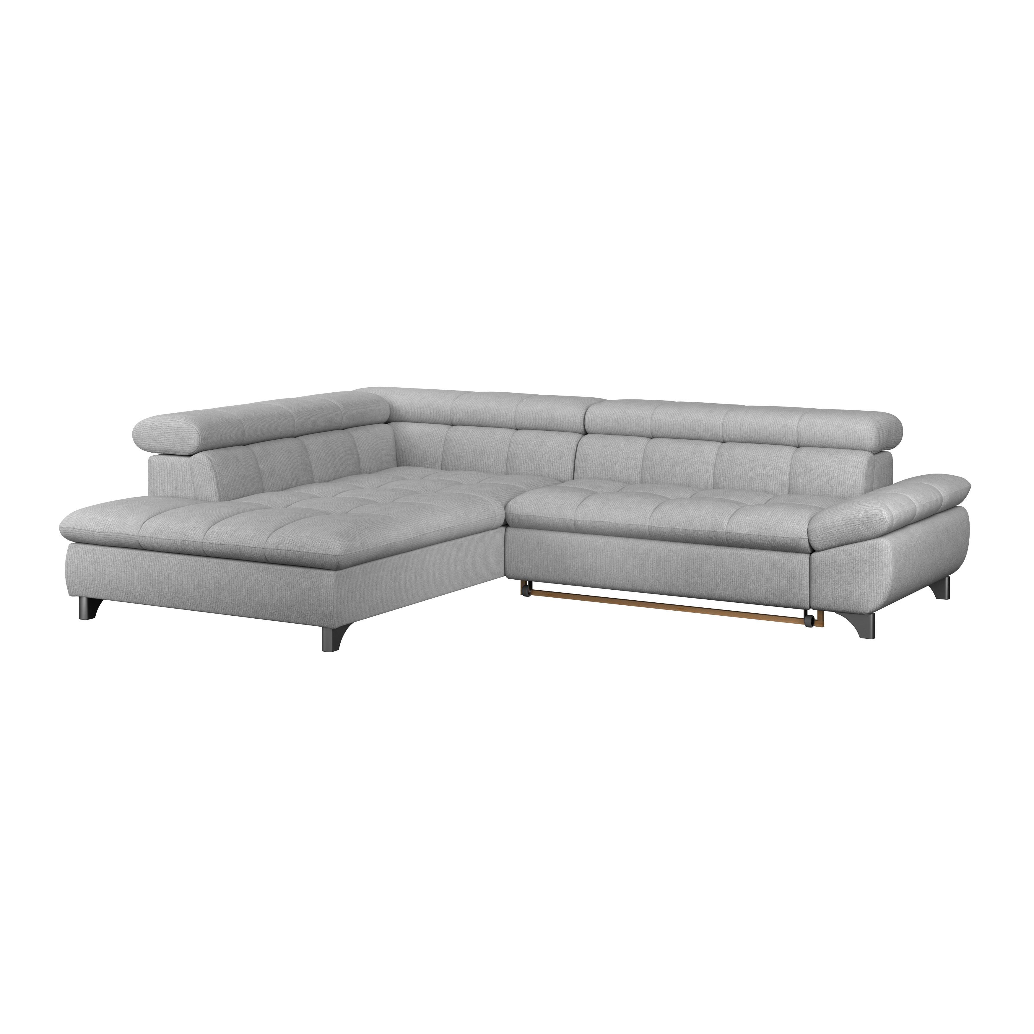 Ecksofa Mit Schlaffunktion Gemini Grau 234x312 Cm - Chromfarben/Hellgrau, KONVENTIONELL, Textil (234/312cm)
