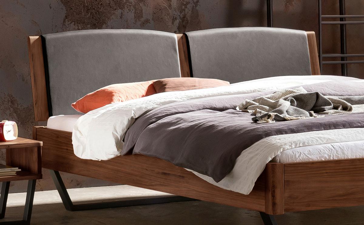 Bett Marola Nussbaumfarben 140x200 Cm - Dunkelgrau/Anthrazit, MODERN, Holz/Textil (140/200cm) - Hasena