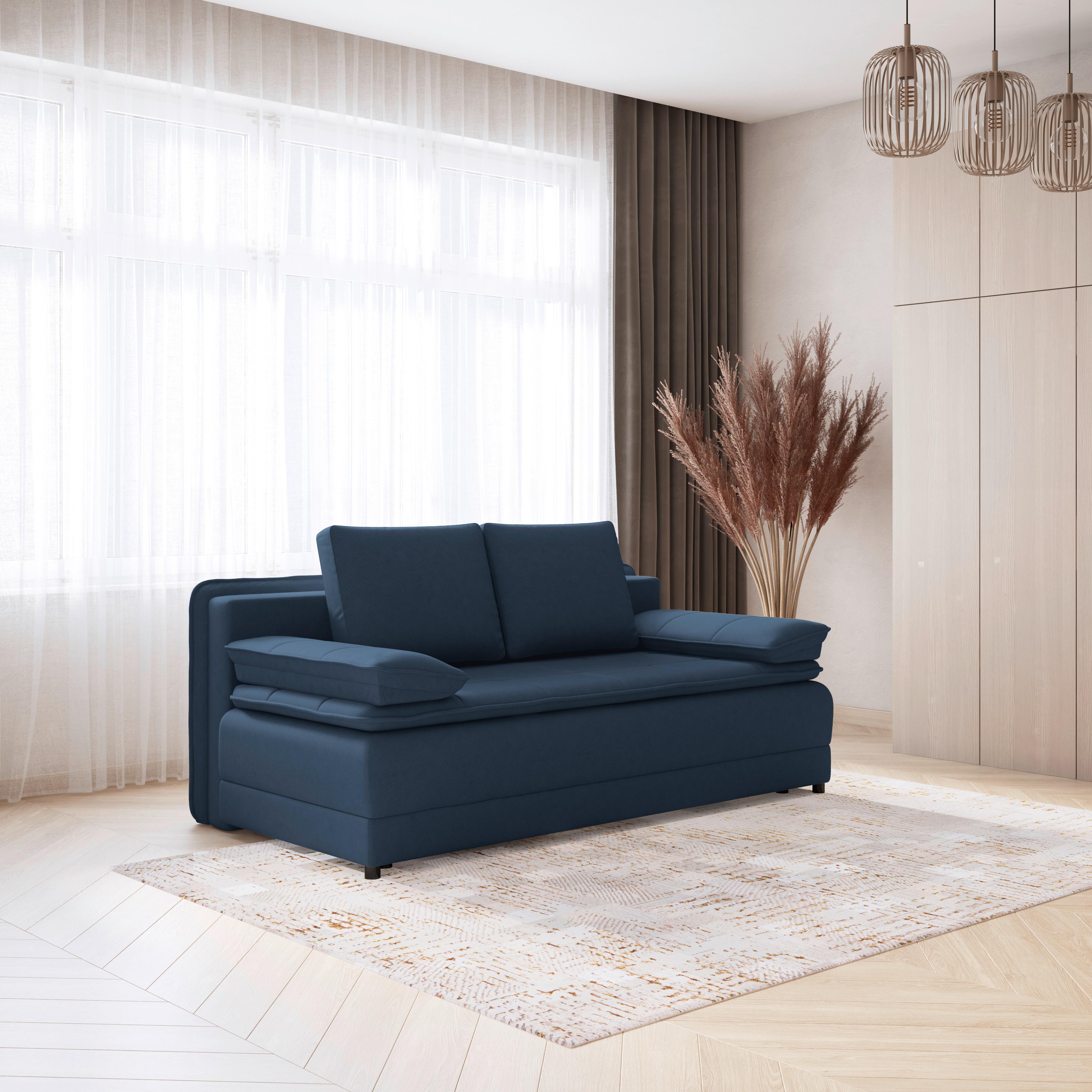 Pohovka s funkciou tmavomodrá farba - čierna/tmavomodrá, Modern, textil/plast (202/73-92/105cm) - Luca Bessoni