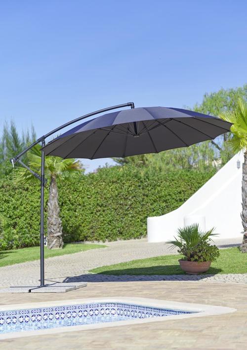 Ampelschirm Shanghai Dm: 290 H: 258 Cm Anthrazit - Anthrazit/Schwarz, MODERN, Kunststoff/Textil (290/258cm) - Ondega
